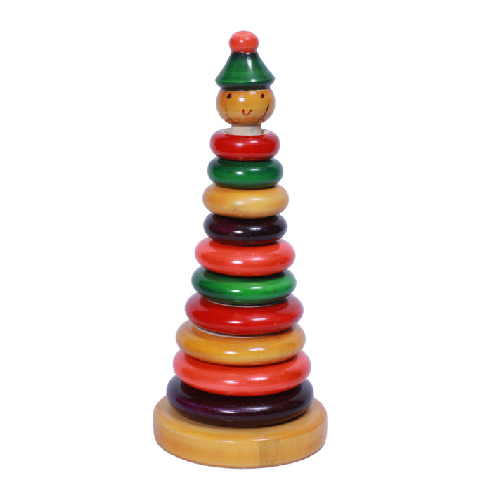 Wooden 10-Ring Stacker Toy/Cubby Stacker, Wooden Ring Stacker Toy, Wooden Stacking Rings